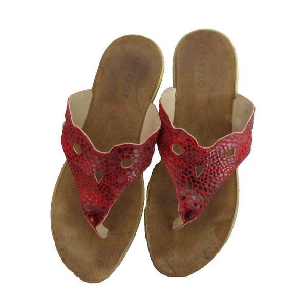 Fly Flot Thong Sandals Red Animal Print US 8.5 EUR 39 Flip Flops Laser Cut Italy - Picture 5 of 9